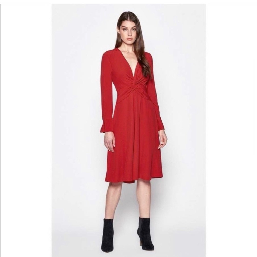 Equipment Femme Aura Orange Red Faun Swing Midi Dress Sz 8